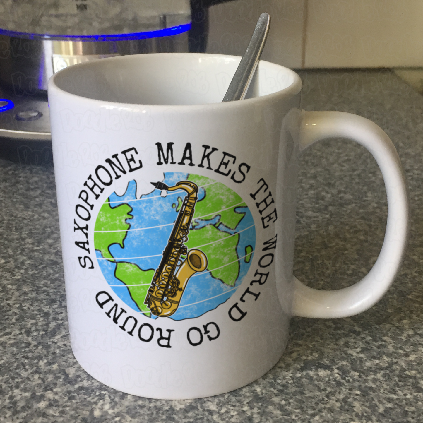 Saxophone Mug - Saxophone Makes The World Go Round - Saxophonist Mug - Woodwind Teacher Gift