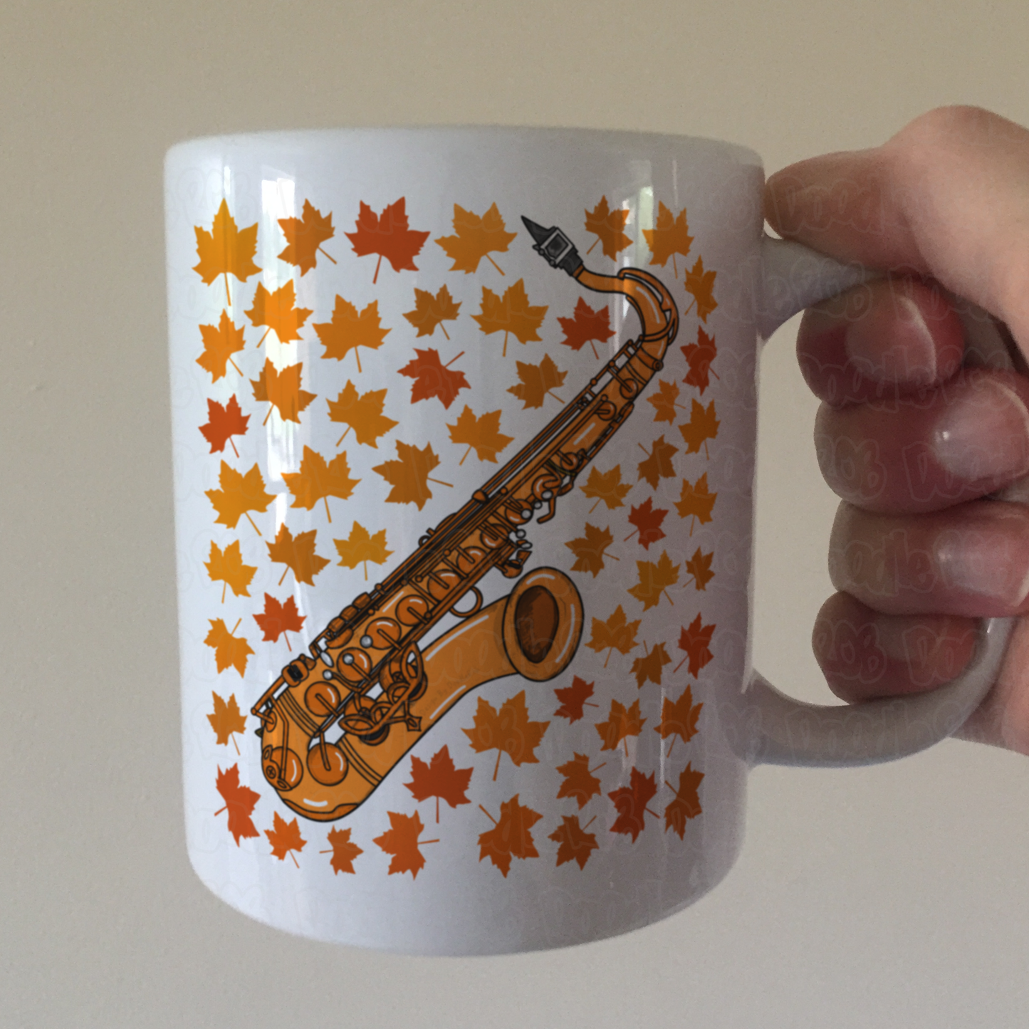 Autumn Saxophone Mug (Leaves) - Saxophonist Mug - Sax Player - Gift For Fall or Thanksgiving