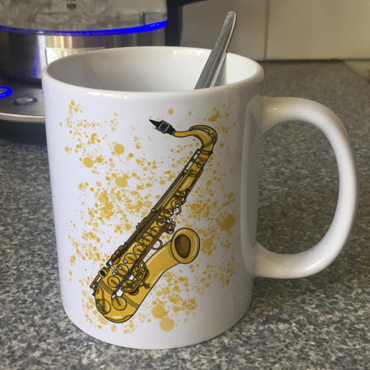 Saxophone Paint Splatter Mug - Saxophonist Mug - Gift For Sax Player