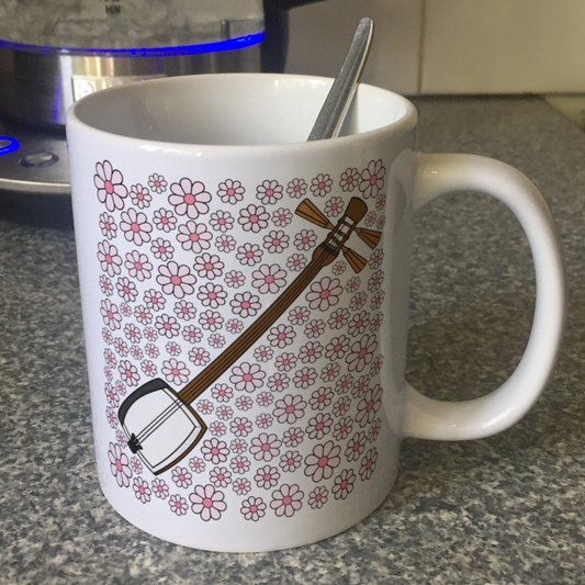 Shamisen Floral Mug - Japanese Musician Gift - Gift For Japan Lover