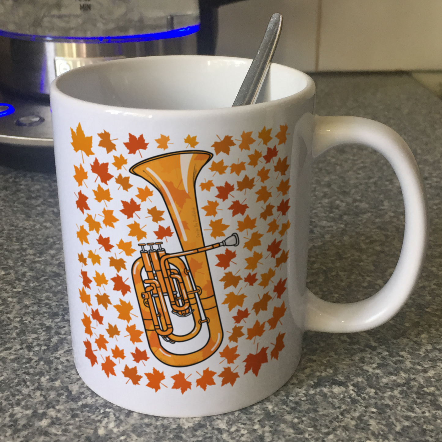 Autumn Tenor Horn Mug (Leaves) - Gift For Horn Player - Brass Musician Gift For Fall or Thanksgiving