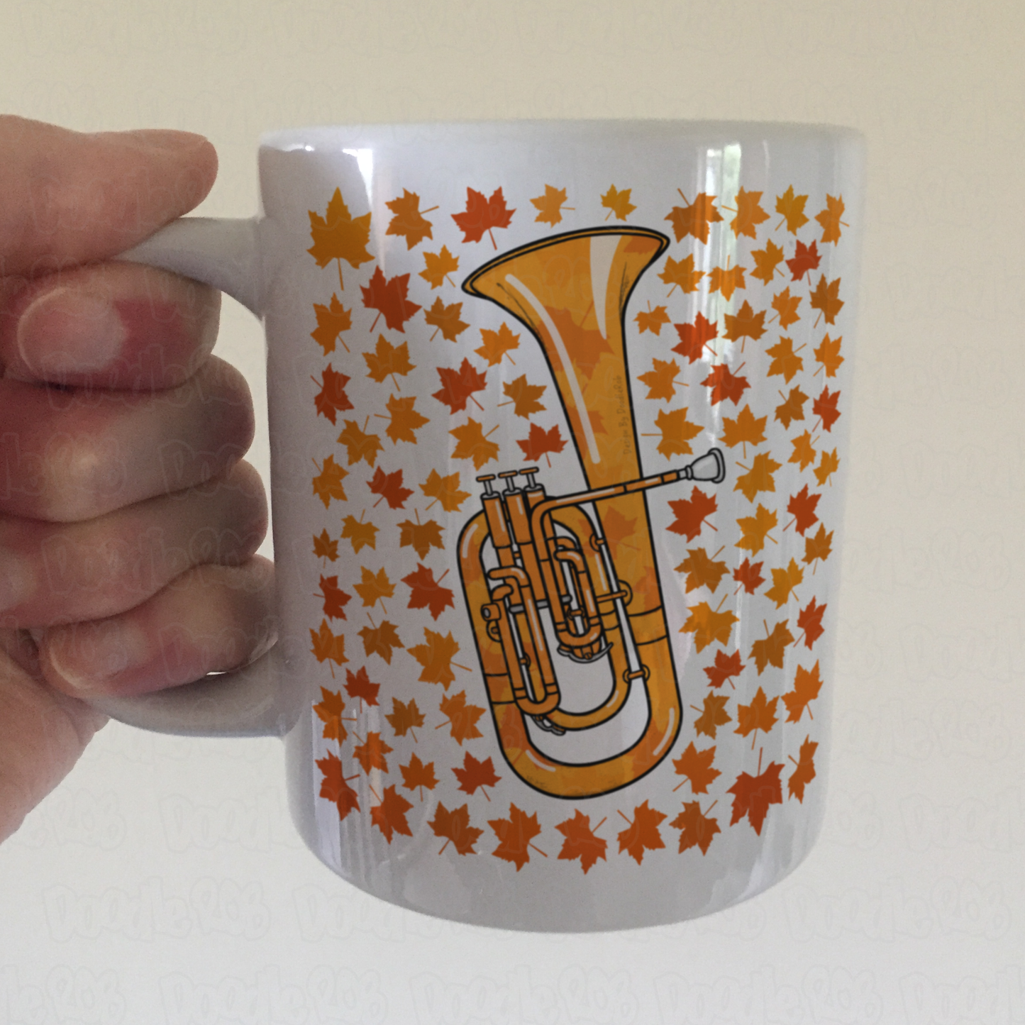 Autumn Tenor Horn Mug (Leaves) - Gift For Horn Player - Brass Musician Gift For Fall or Thanksgiving
