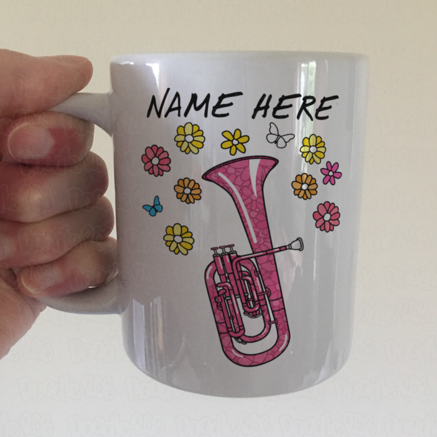 Floral Tenor Horn Mug - Custom Horn Player Mug - Personalised Brass Musician Gift