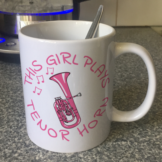 Pink Tenor Horn Mug - This Girl Plays Tenor Horn - Female Brass Musician Gift