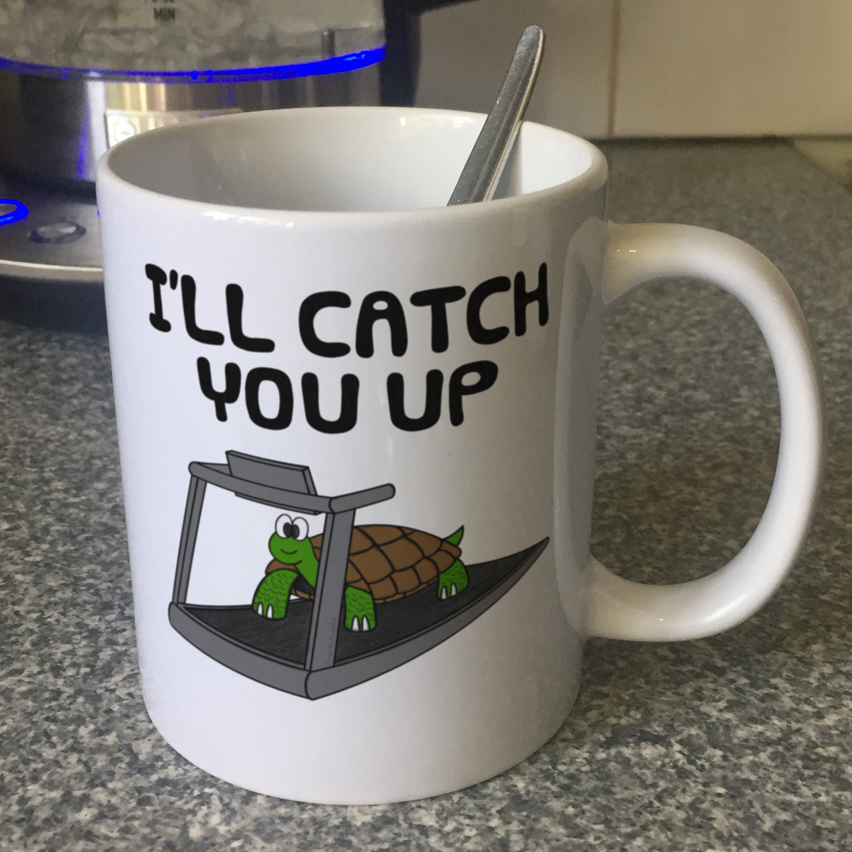 Funny Fitness Mug - Tortoise On A Treadmill - I'll Catch You Up - Gift For Gym Goer - Personal Trainer Gift
