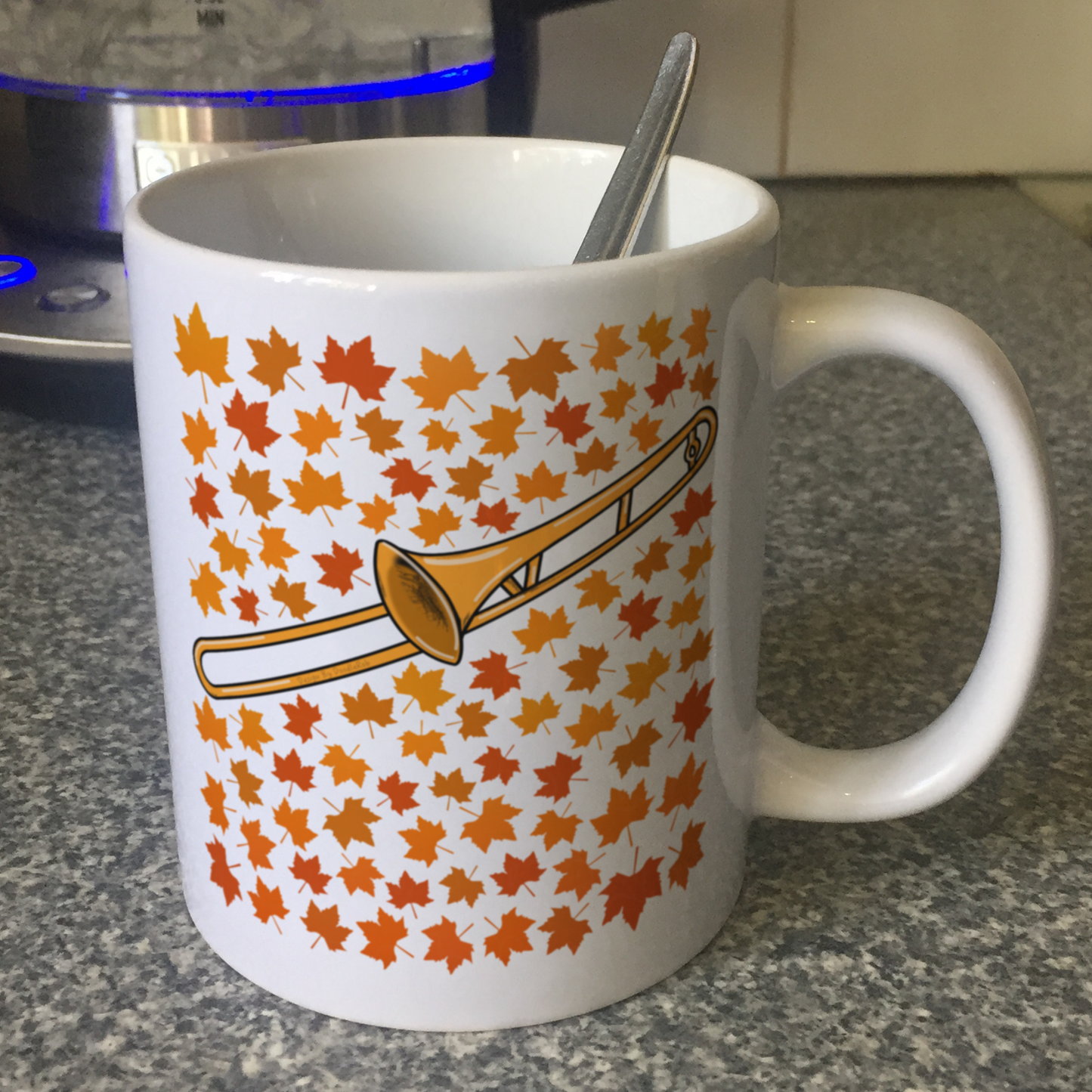 Autumn Trombone Mug (Leaves) - Gift For Trombonist - Brass Musician Gift For Fall or Thanksgiving