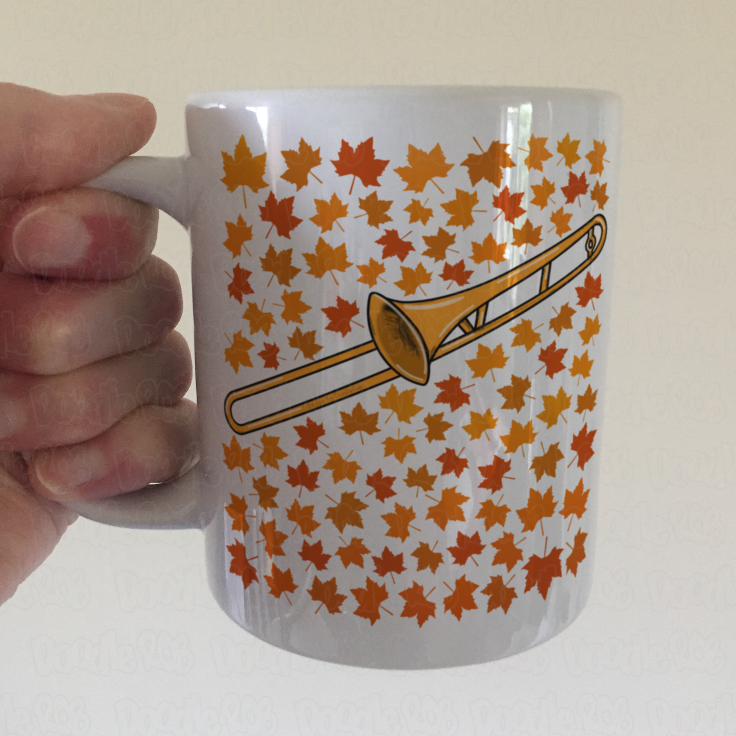 Autumn Trombone Mug (Leaves) - Gift For Trombonist - Brass Musician Gift For Fall or Thanksgiving