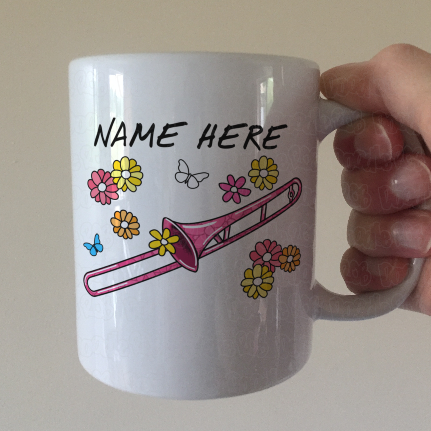 Floral Trombone Personalised Mug - Trombonist Custom Mug - Brass Musician Gift For Her