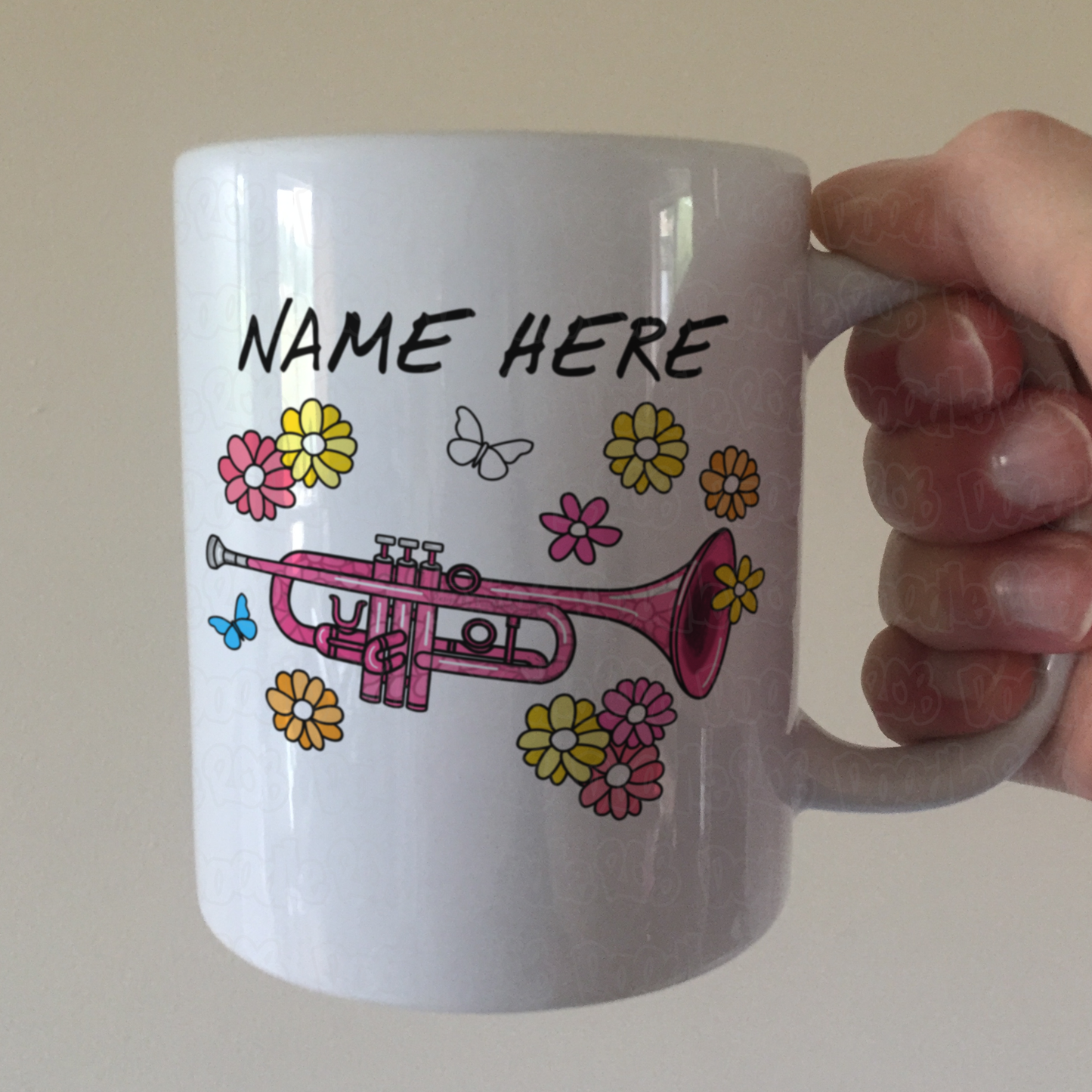 Floral Trumpet Personalised Mug - Custom Gift For Trumpeter - Brass Musician Gift For Her