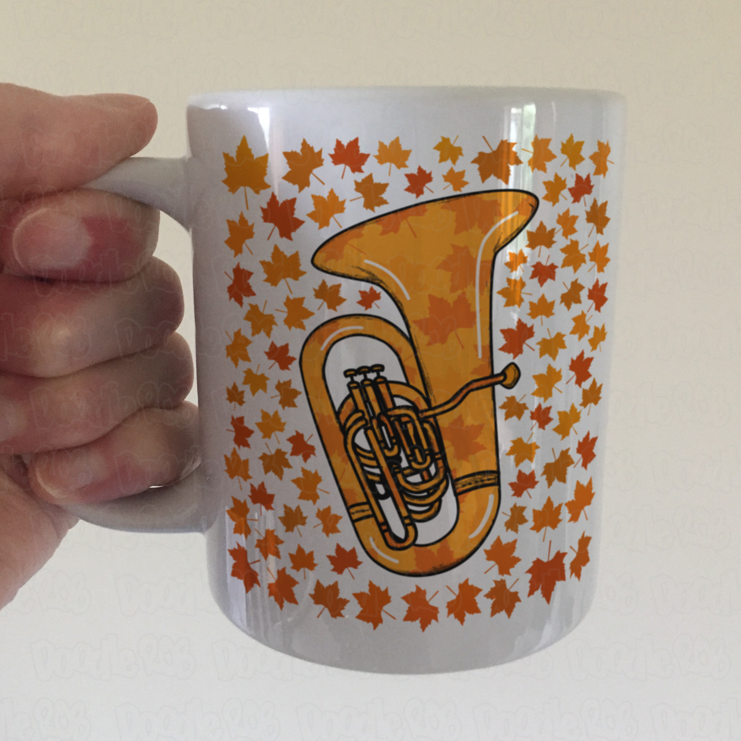 Autumn Tuba Mug (Leaves) - Gift For Tubaist - Tuba Teacher Mug - Brass Musician Gift For Fall or Thanksgiving