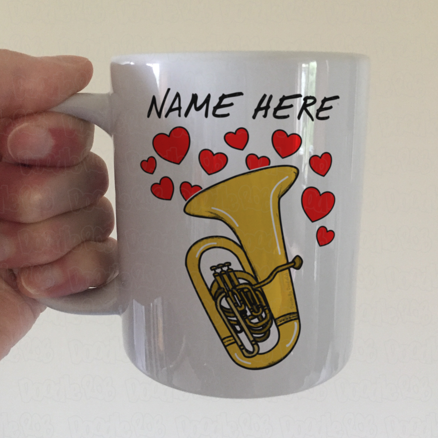 Personalised Tuba Mug (Hearts) - Tubaist Anniversary Gift - Brass Musician Custom Mug