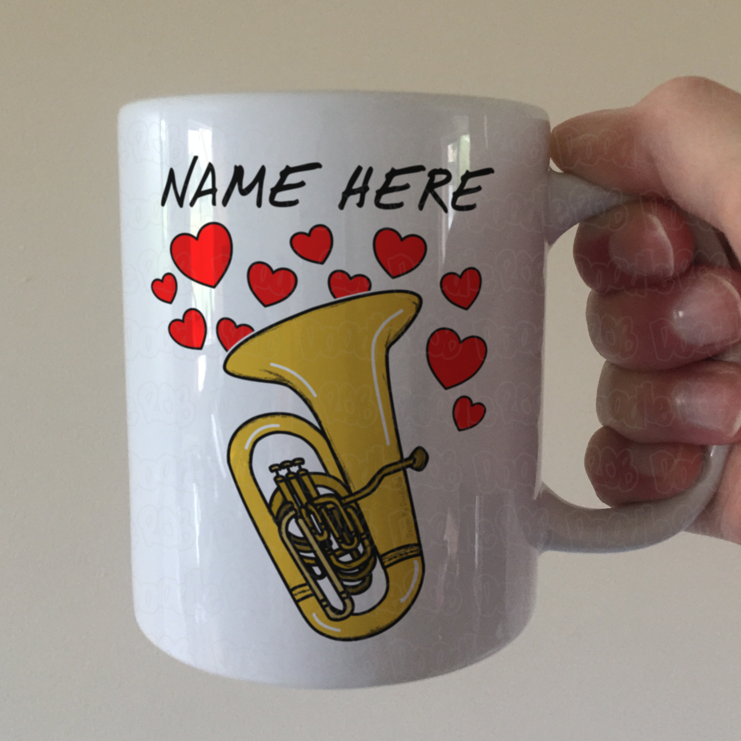Personalised Tuba Mug (Hearts) - Tubaist Anniversary Gift - Brass Musician Custom Mug