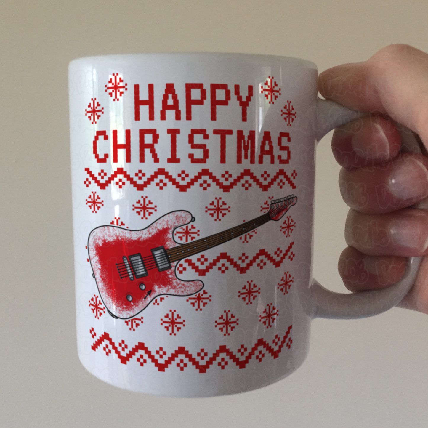 Electric Guitar Christmas Mug (Ugly Sweater Style) - Guitarist Xmas Gift - Guitar Teacher Mug
