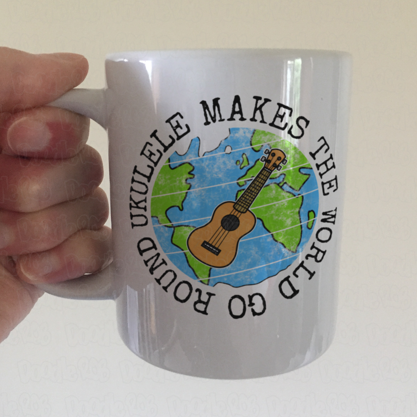 Ukulele Mug - Ukulele Makes The World Go Round - Gift For Ukulelist - School Music Teacher Gift