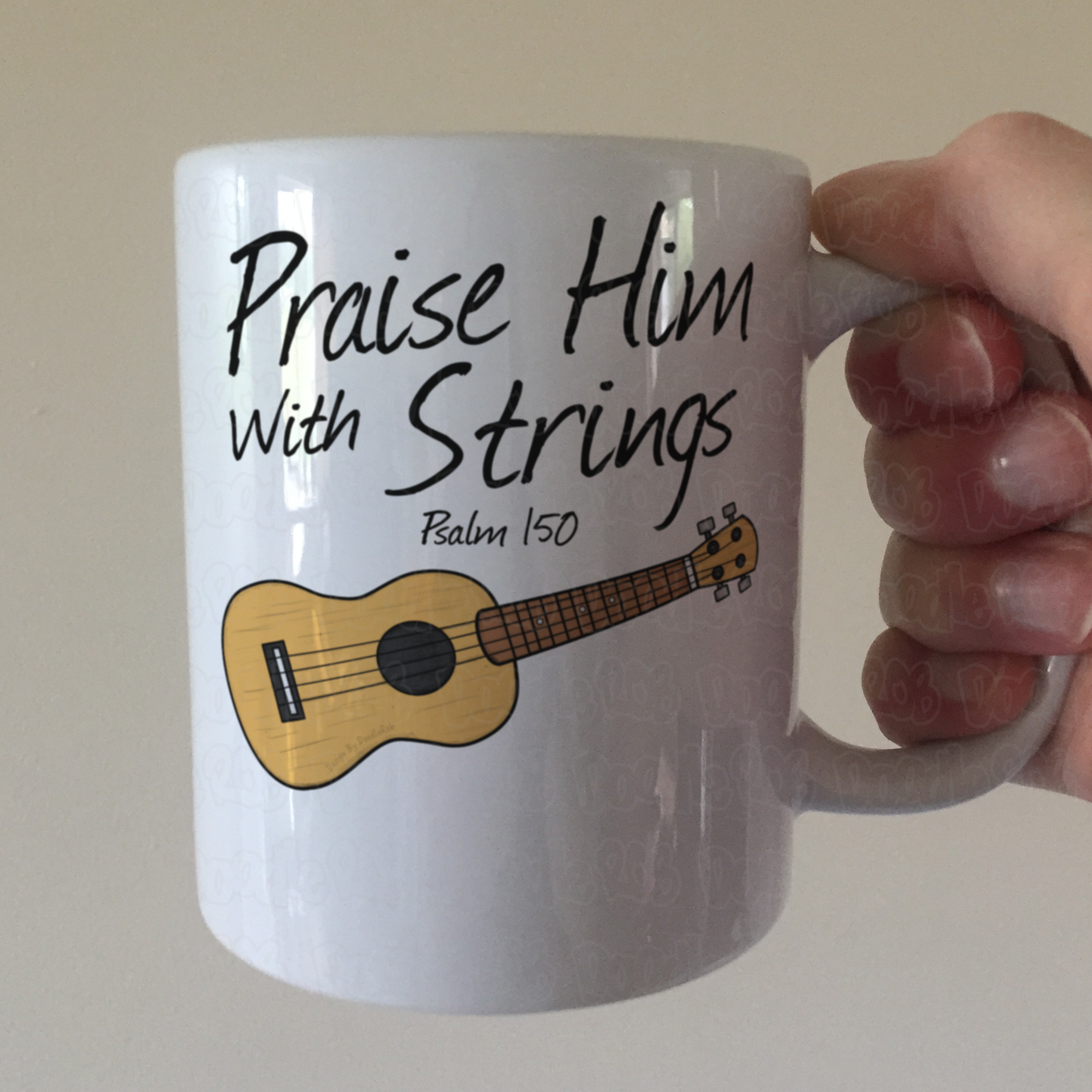 Church Ukulele Mug - Praise Him With Strings (Psalm 150) - Worship Leader Mug