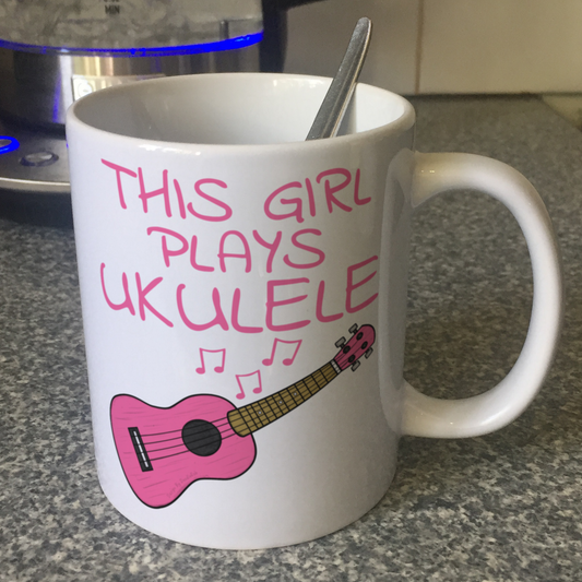Pink Ukulele Mug - This Girl Plays Ukulele - Female Uke Player - Musician Gift For Her