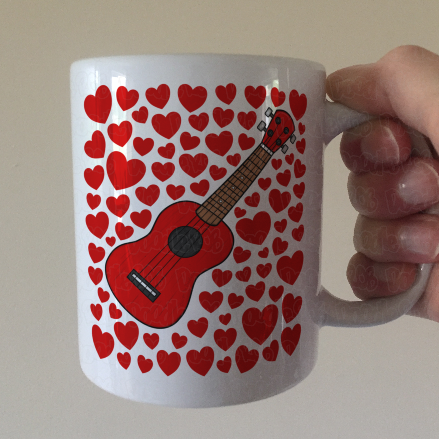 Ukulele With Hearts Mug - Uke Player Gift - Musician Valentines Anniversary Gift