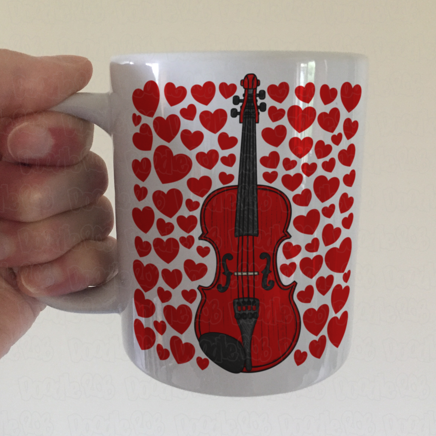 Violin With Hearts Mug - Violinist Mug - String Musician Valentines Anniversary Gift