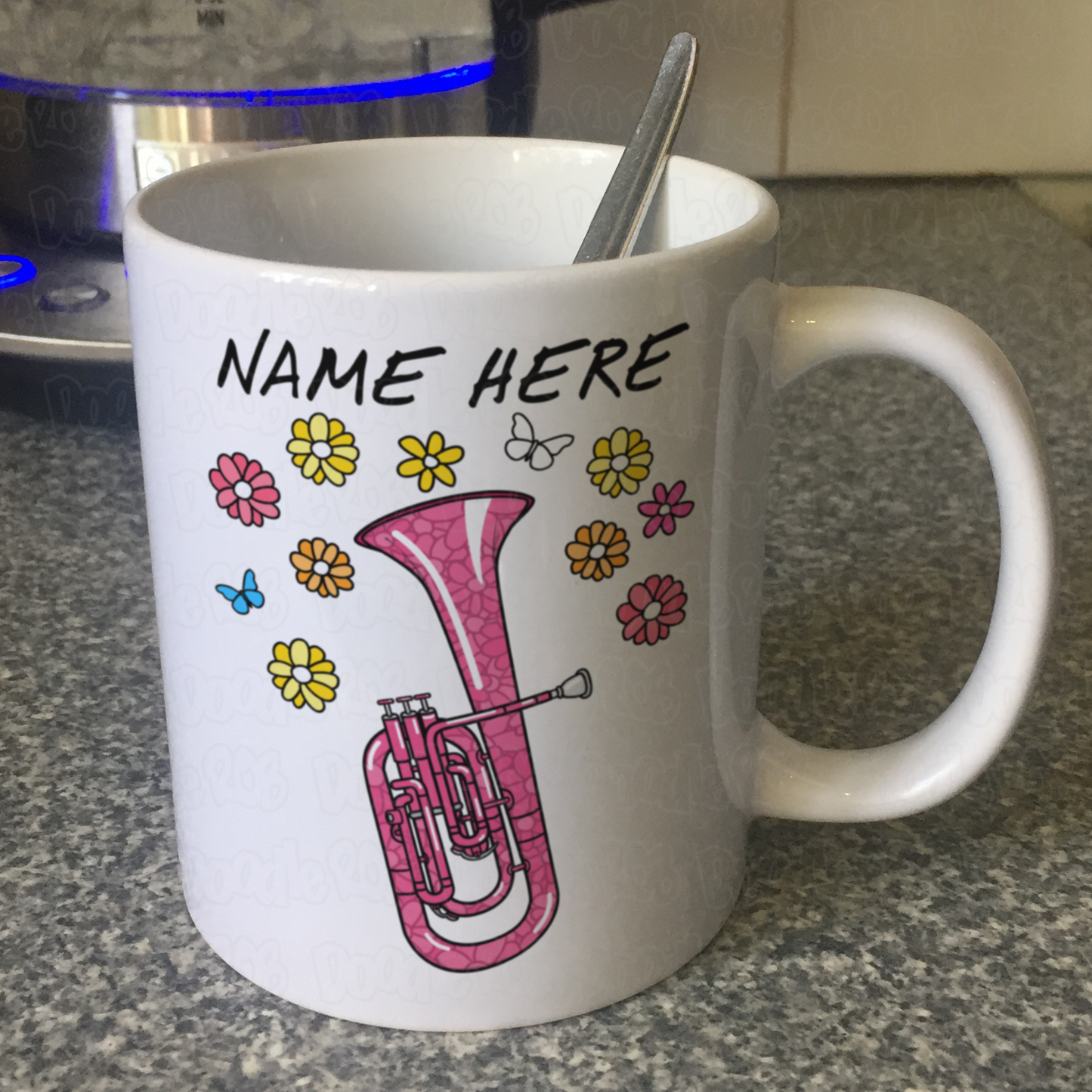 Floral Tenor Horn Mug - Custom Horn Player Mug - Personalised Brass Musician Gift