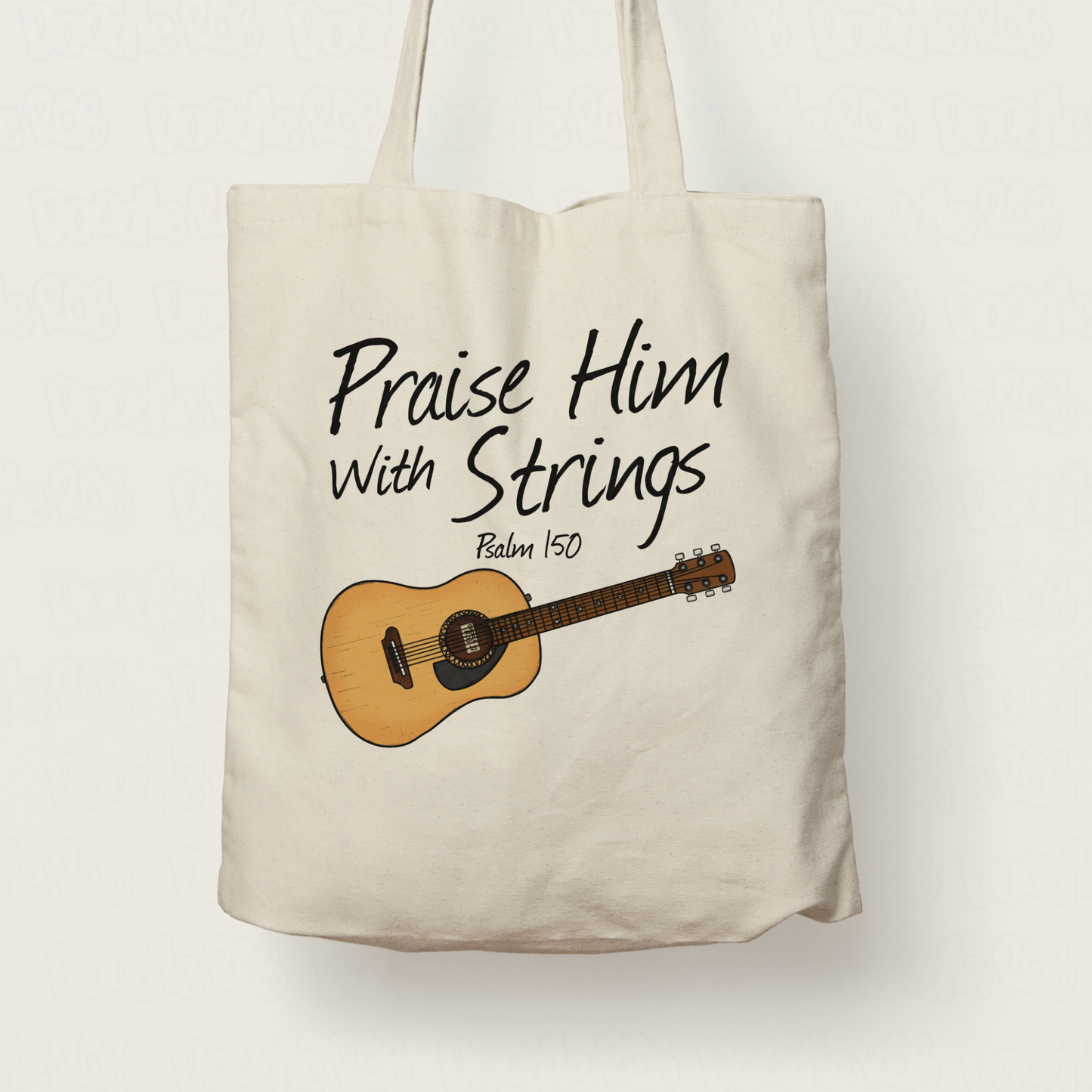 Worship Guitarist Tote Bag - Praise Him With Strings (Psalm 150) - Church Guitarist Gift