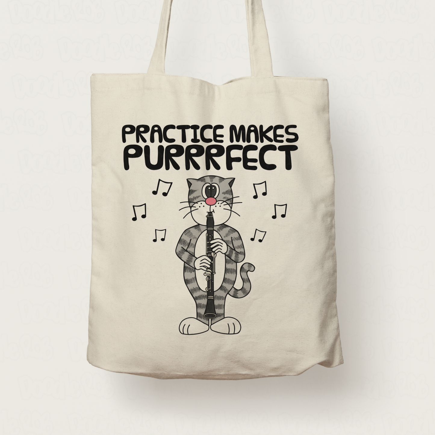 Cat Clarinet Tote Bag - Practice Makes Purrrfect - Gift For Clarinetist - Woodwind Musician Orchestra Gift
