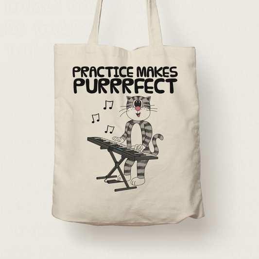Cat Piano Tote Bag - Cat Playing Keyboard - Funny Pianist Gift - Keyboard Teacher Tote Bag