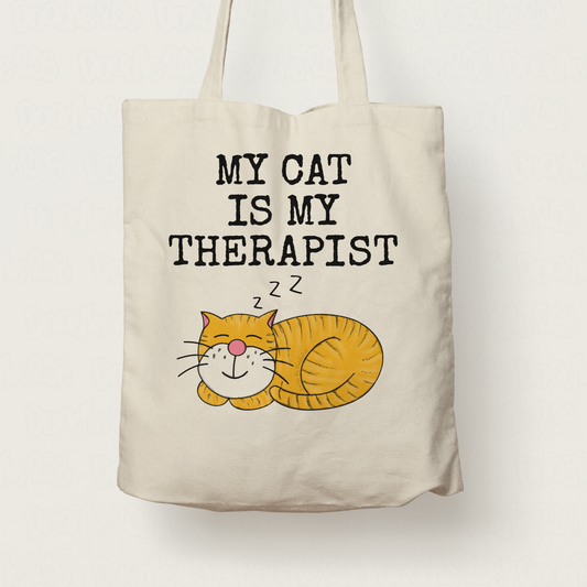 Funny Cat Tote Bag - My Cat Is My Therapist - Gift For Therapist - Sarcastic Gift For Co-Worker