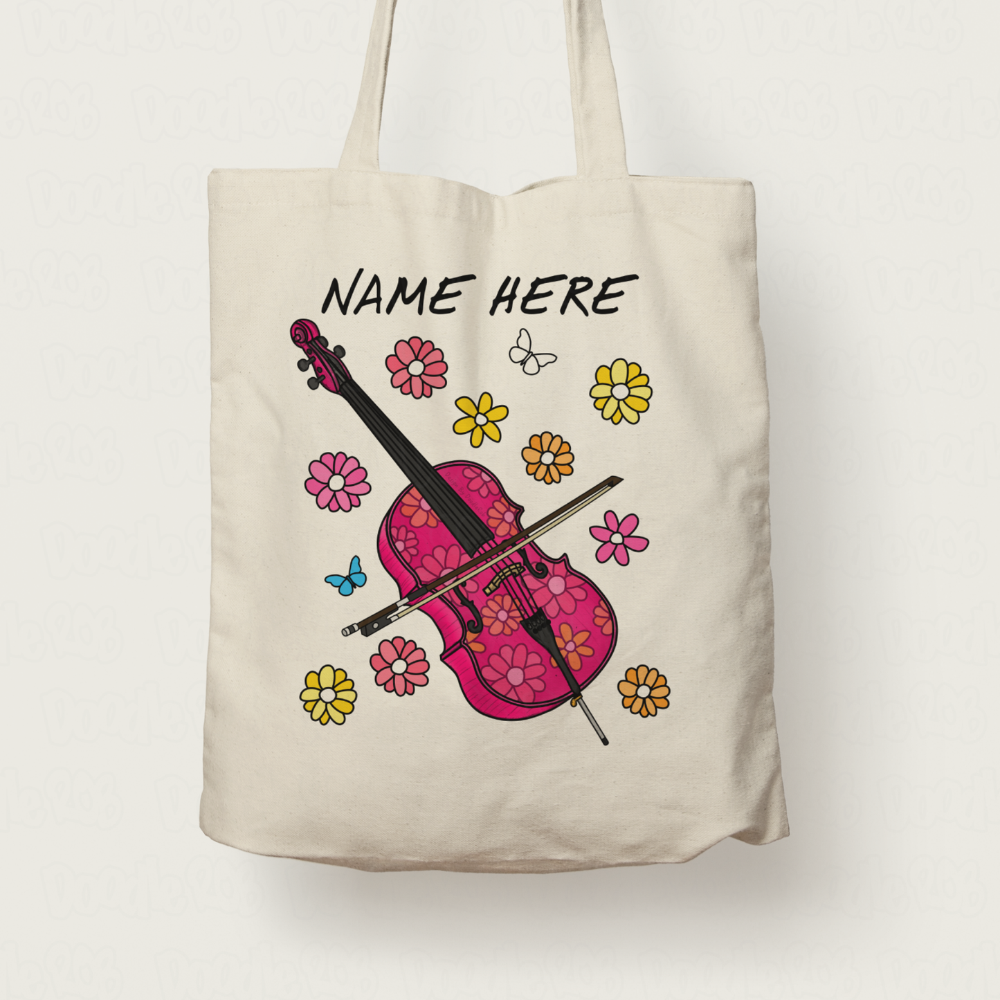 Floral Cello Tote Bag - Custom Gift For Cellist - Cello Teacher Personalised Gift
