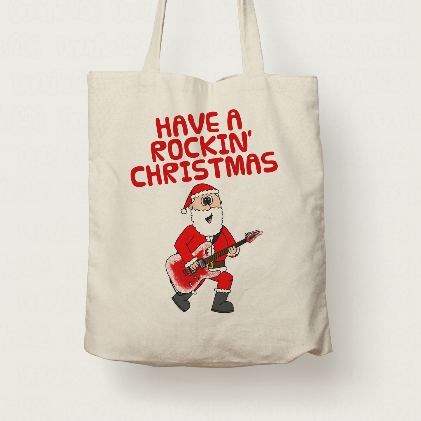 Guitarist Christmas Tote Bag - Santa Playing Electric Guitar - Guitar Teacher Xmas Gift