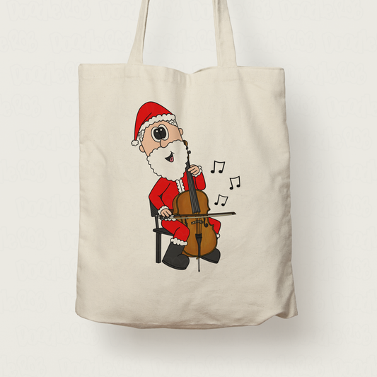 Cello Christmas Tote Bag - Santa Playing Cello - Gift For Cellist - String Musician Gift