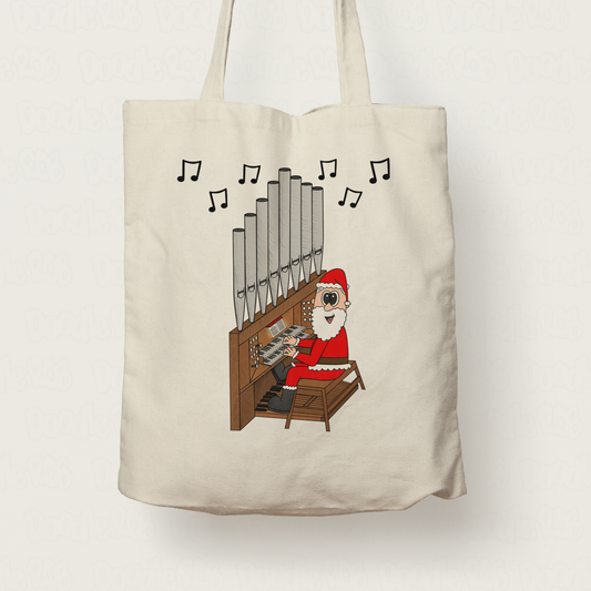 Organist Christmas Tote Bag - Santa Playing Church Organ - Organist Xmas Gift - Organ Teacher Gift