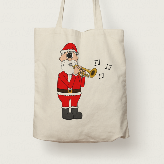 Cornet Christmas Tote Bag - Santa Playing Cornet - Gift For Cornetist - Brass Musician Xmas Gift