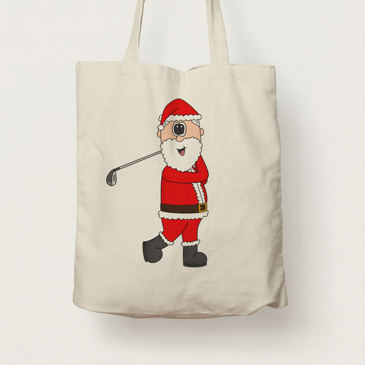 Golf Christmas Tote Bag - Santa Playing Golf (Driver) - Golfer Xmas Gift
