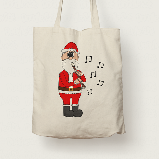 Recorderist Christmas Tote Bag - Santa Playing Recorder - School Music Teacher Xmas Gift
