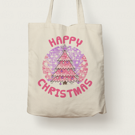 Pink Christmas Tree Tote Bag - Women's Christmas Tote Bag - Xmas Gift For Girl