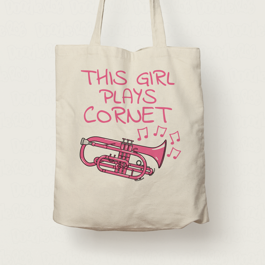 Pink Cornet Tote Bag - This Girl Plays Cornet - Female Cornetist - Brass Musician Gift For Her