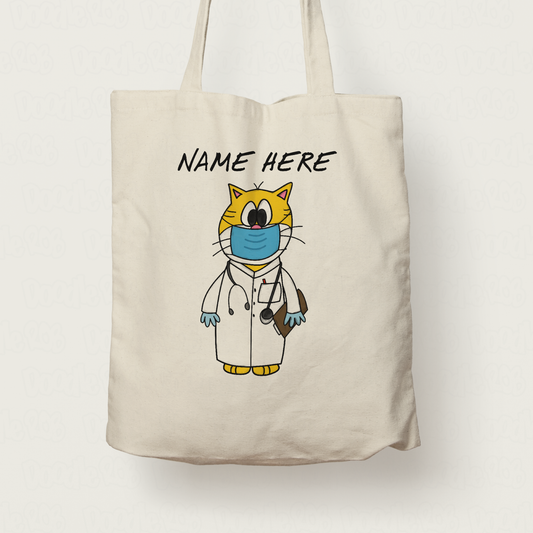 Cat Doctor Personalised Tote Bag - Custom Gift For Doctor - Cat Gift For Vet