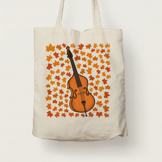 Autumn Double Bass Tote Bag (Leaves) - Gift For Bassist - Jazz Musician - Gift For Fall or Thanksgiving