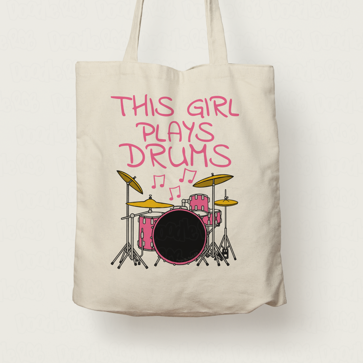 Girl's Drummer Tote Bag - This Girl Plays Drums - Female Drummer Gift - Pink Drum Kit Gift For Girl