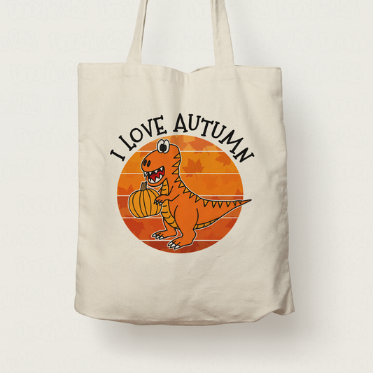 Autumn Dinosaur Tote Bag - I Love Autumn - T-Rex Autumn Gift - Halloween Alternative