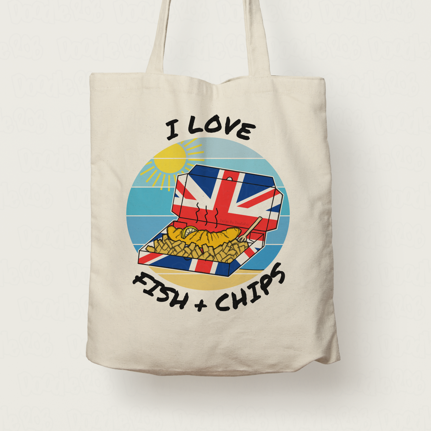 Funny Seaside Tote Bag - I Love Fish And Chips - School Holidays Gift - Summer Tote Bag