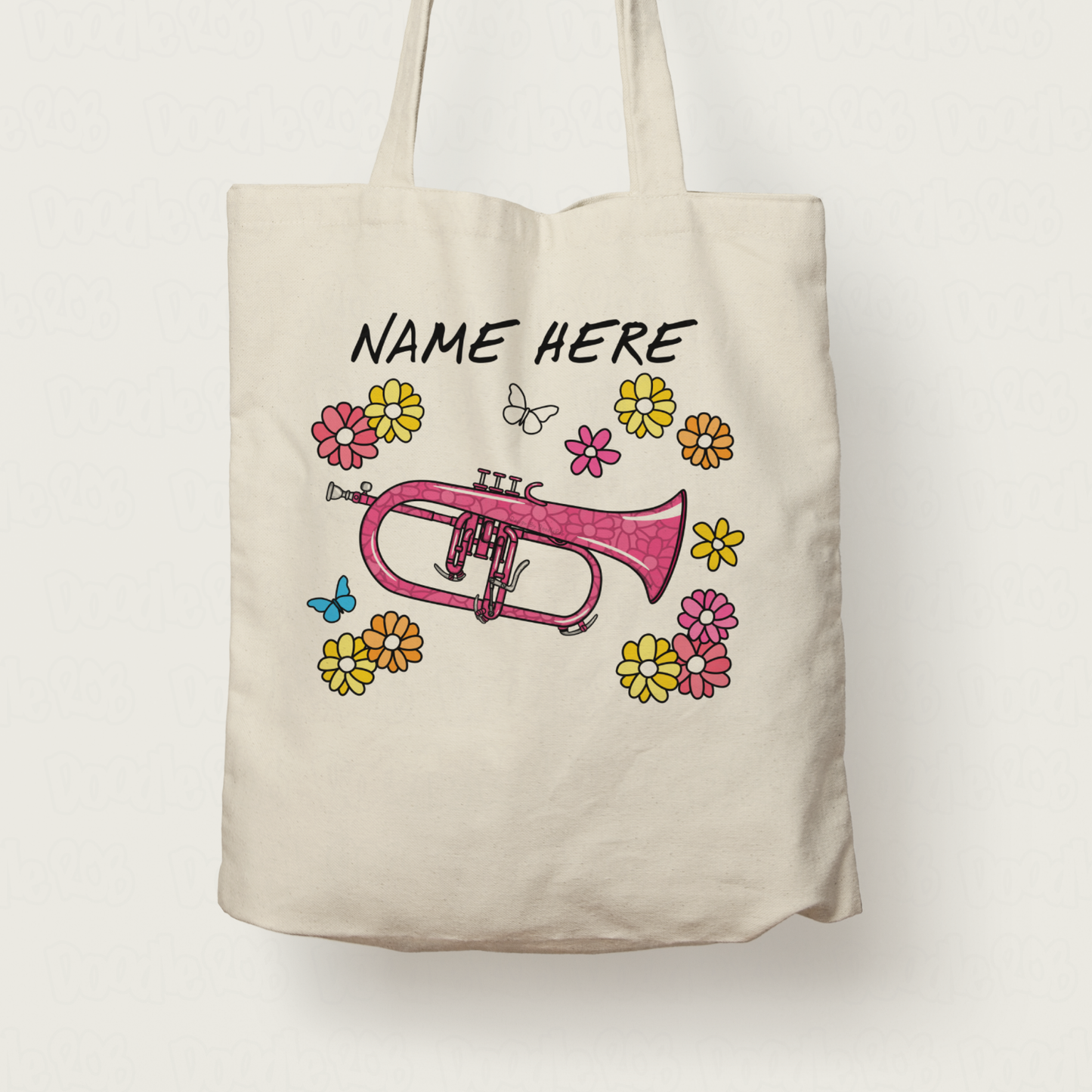 Floral Flugelhorn Tote Bag - Horn Player Custom Gift - Personalised Brass Musician Gift