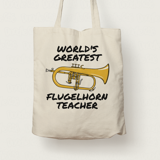 Flugelhorn Teacher Tote Bag - World's Greatest Flugelhorn Teacher - Brass Musician Gift