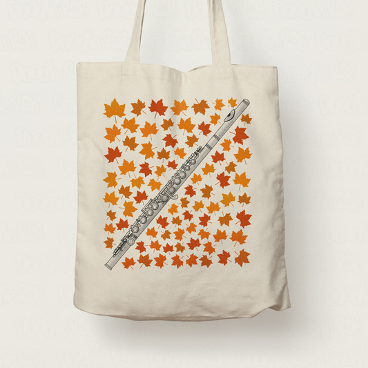 Autumn Flute Tote Bag (Leaves) - Gift For Flautist - Woodwind Musician Gift For Fall or Thanksgiving