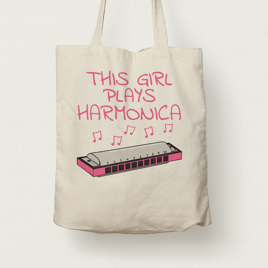 Harmonica Player Tote Bag - This Girl Plays Harmonica - Female Blues Musician Gift