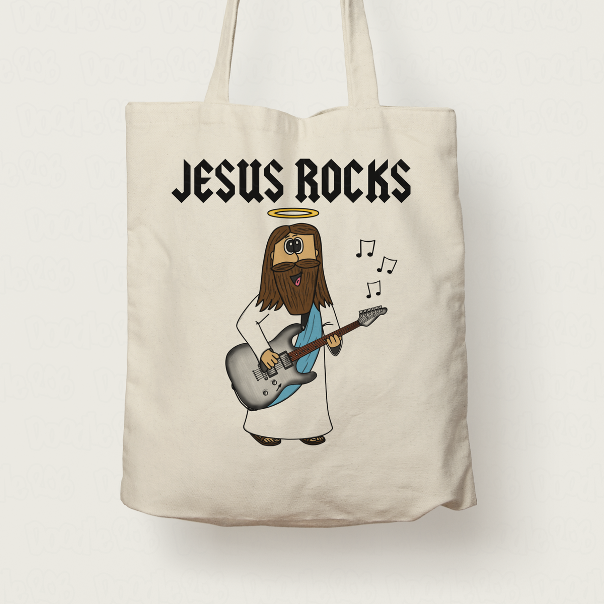 Church Guitarist Tote Bag - Jesus Rocks - Christian Electric Guitarist Gift