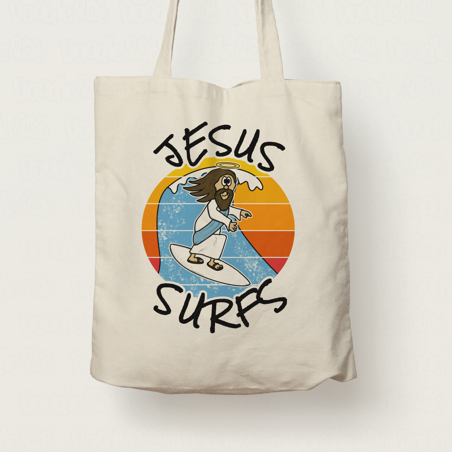 Christian Surfer Tote Bag - Jesus Surfs - Gift For Church Youth - Surfing Instructor Gift