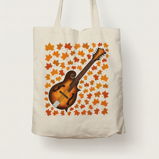 Autumn Mandolin Tote Bag (Leaves) - Mandolinist Gift - Folk Musician Gift For Fall or Thanksgiving