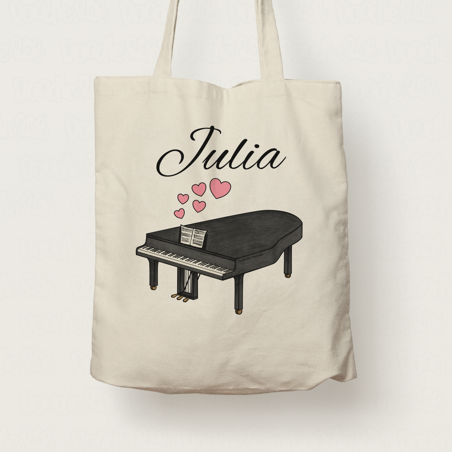 Wedding Pianist Personalised Tote Bag - Grand Piano With Pink Hearts - Musician Custom Gift