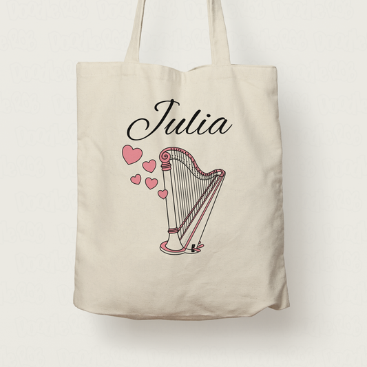 Harp Wedding Personalised Tote Bag - Harpist String Musician Custom Gift